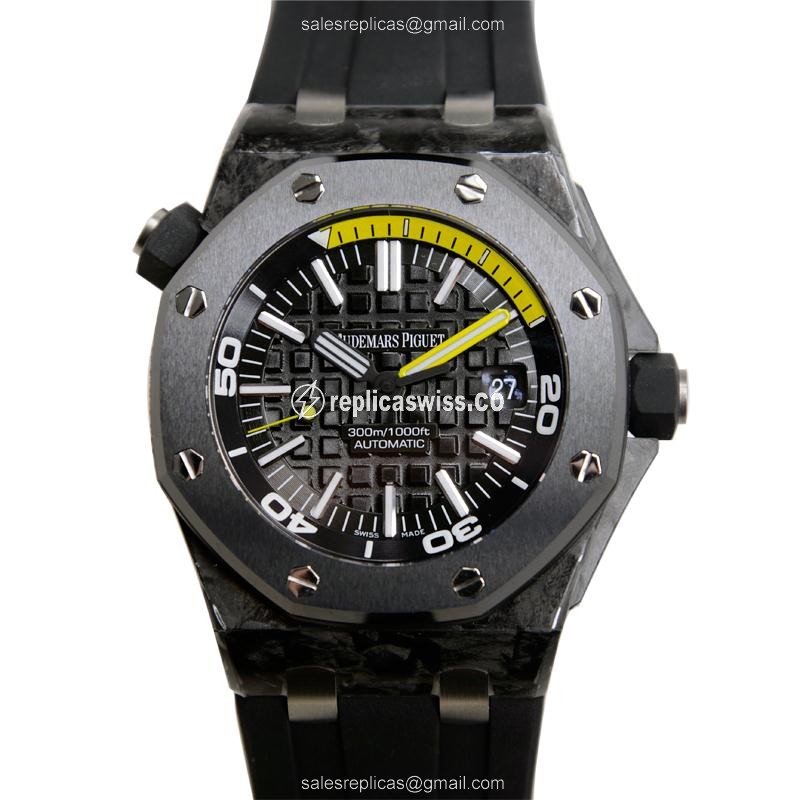 Audemars Piguet Royal Oak Offshore Carbon Case Automatic Black Dial Buckle Clasp Rubber Strap