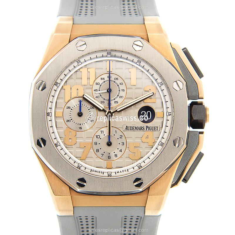 Audemars Piguet ROYAL OAK OFFSHORE Manual Wind Replica in 18kt Rose Gold & Steel, Silver Dial &