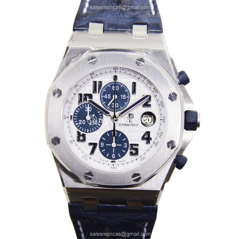 Audemars Piguet Royal Oak Offshore Replica | Automatic Caliber, White Dial, Blue Alligator Strap