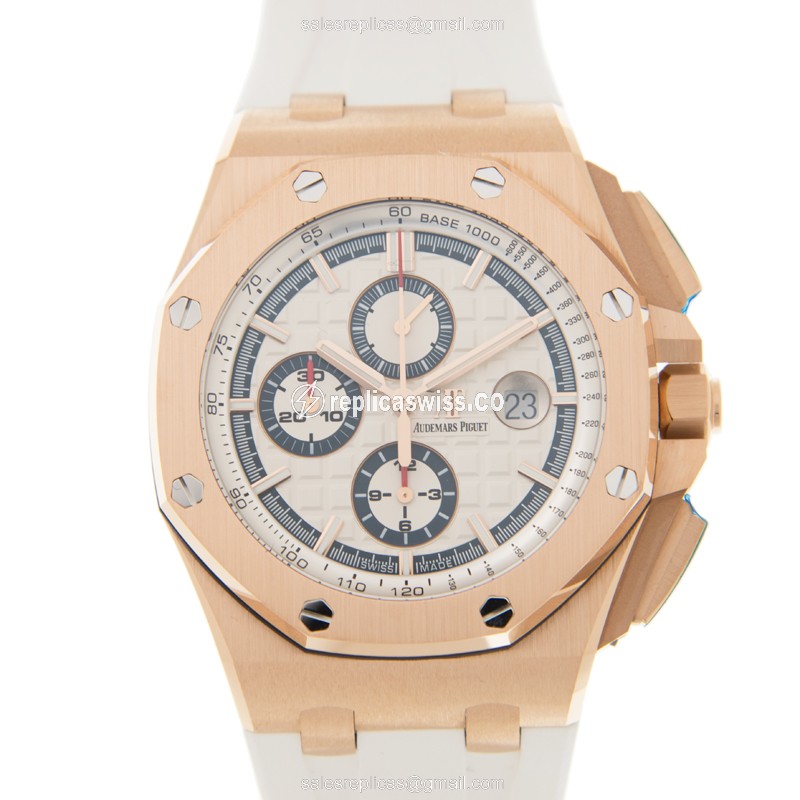 Audemars Piguet Royal Oak Offshore Replica in 18kt Gold, Automatic Movement & White Dial Watch