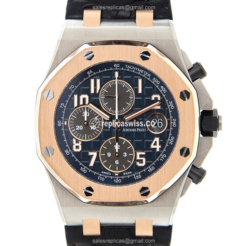 Audemars Piguet ROYAL OAK OFFSHORE Replica in 18kt Rose Gold & Steel, Automatic Movement, Blue Dial