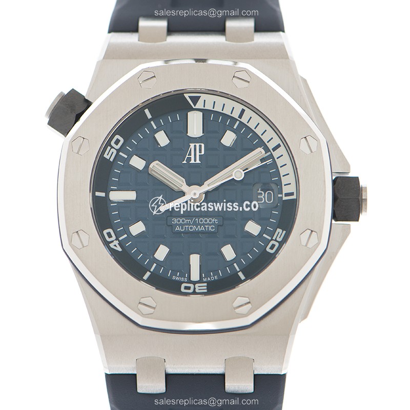 Audemars Piguet ROYAL OAK OFFSHORE Replica in Stainless Steel, Automatic Blue Dial & Rubber Strap