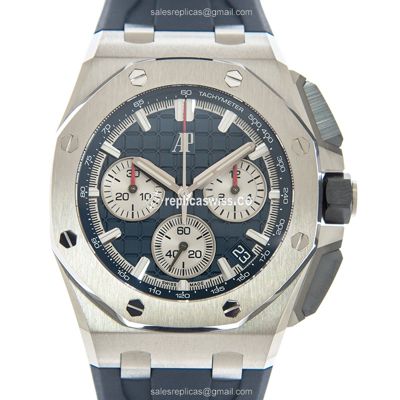 Audemars Piguet Royal Oak Offshore Titanium Replica, Automatic Movement, Blue Dial & Rubber Strap