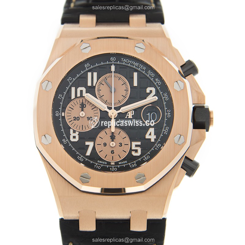 Audemars Piguet ROYAL OAK Replica in 18kt Gold, Automatic Movement & Black Alligator Strap Watch
