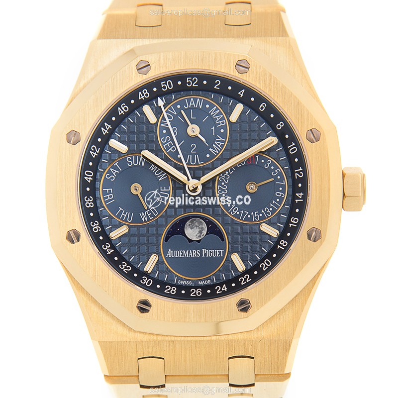 Audemars Piguet Royal Oak Replica in 18kt Gold, Automatic Movement & Blue Dial Watch