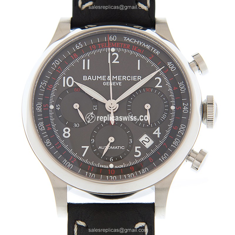 Baume & Mercier Capeland Automatic replica features sleek steel case, dark grey dial, genuine