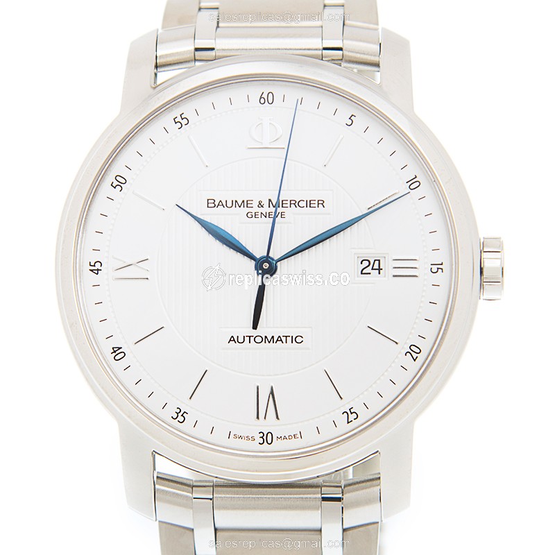 Baume & Mercier CLASSIMA Automatic Steel Case, White Dial, Silver Steel Strap Watch