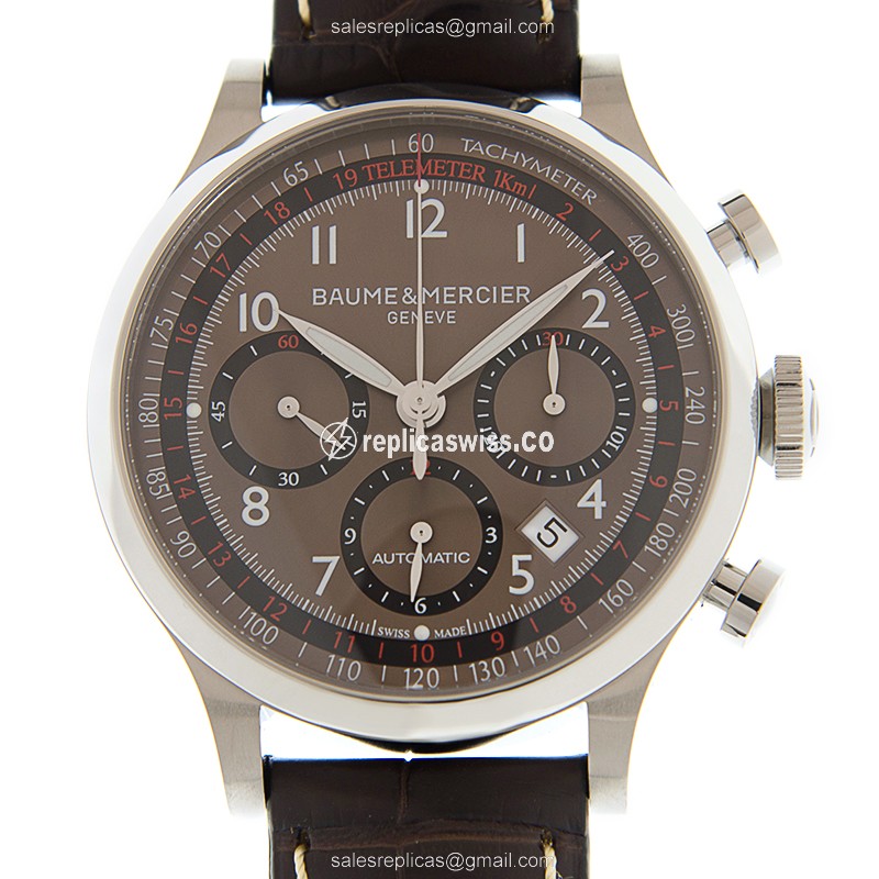 Baume & Mercier M0A10043 CAPELAND Automatic Brown Dial Stainless Steel Replica, Alligator Brown