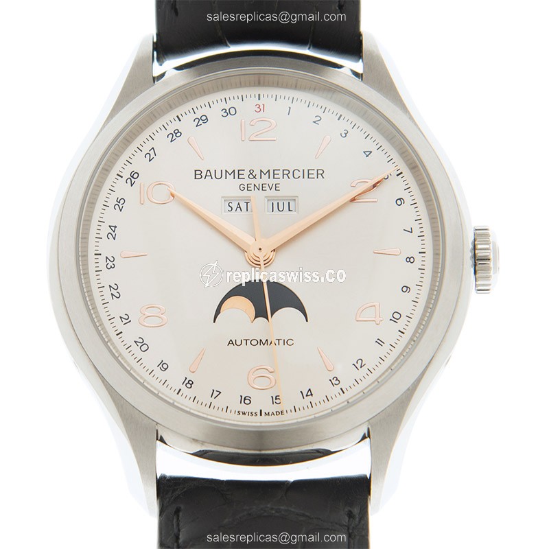 Baume & Mercier M0A10055 CLIFTON — Automatic Silver Dial, Alligator-Strap Steel Case Watch