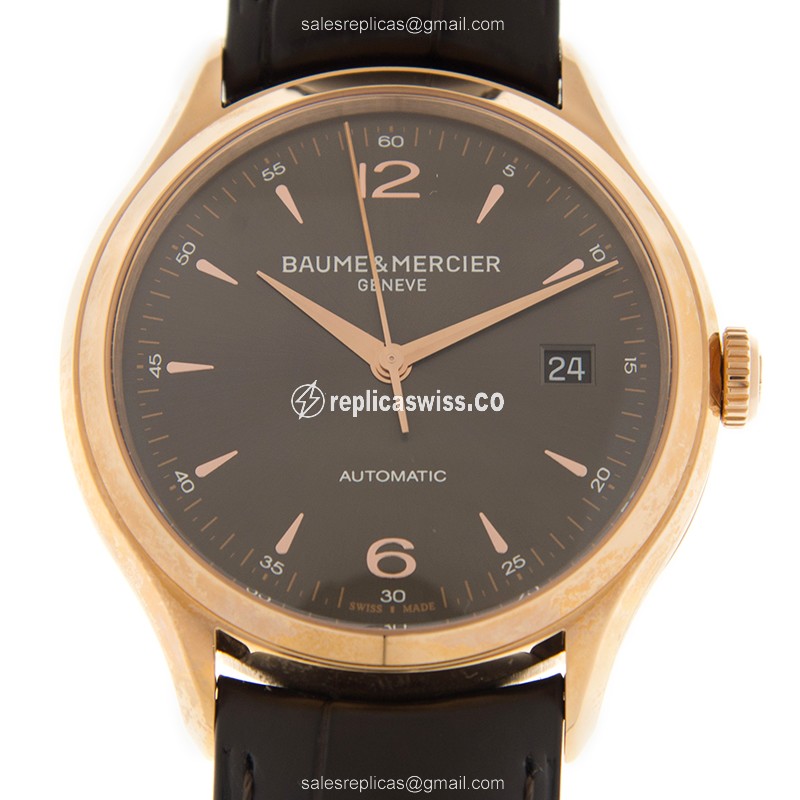 Baume & Mercier M0A10059 CLIFTON Replica with Automatic Movement & Gray Dial, 18kt Gold Case Watch