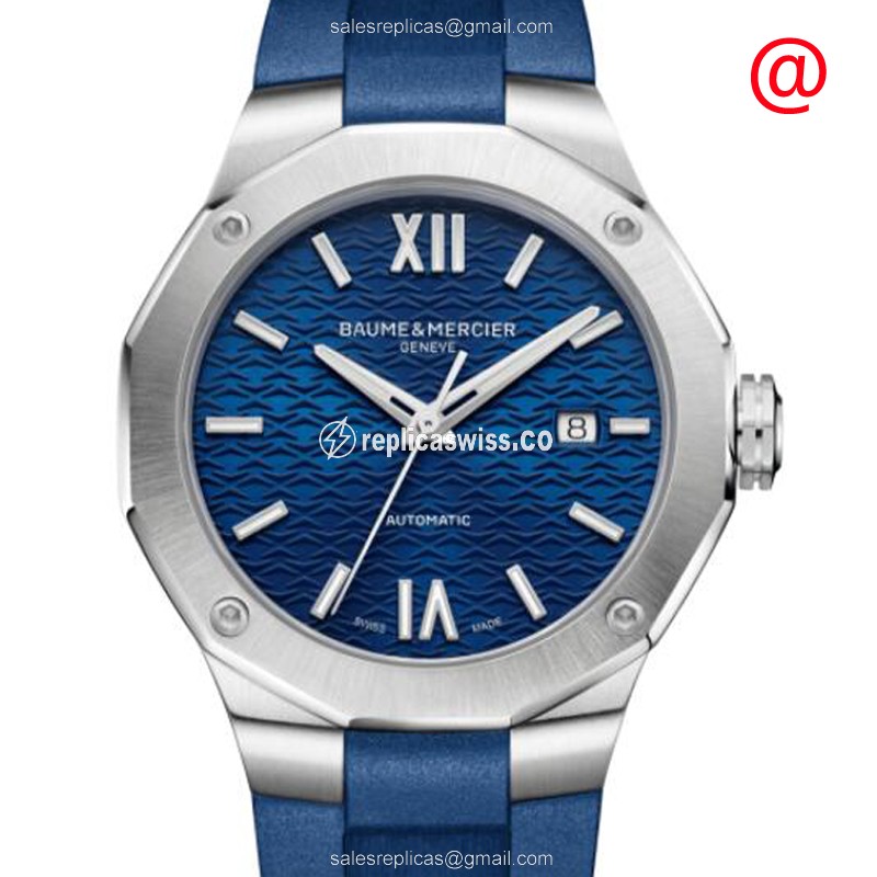 Baume & Mercier M0A10619 RIVIERA Replica | Automatic Movement | Blue Dial & Rubber Strap Watch