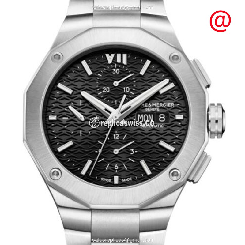 Baume & Mercier M0A10624 RIVIERA Automatic Steel Case, Black Dial, Silver Steel Strap Watch