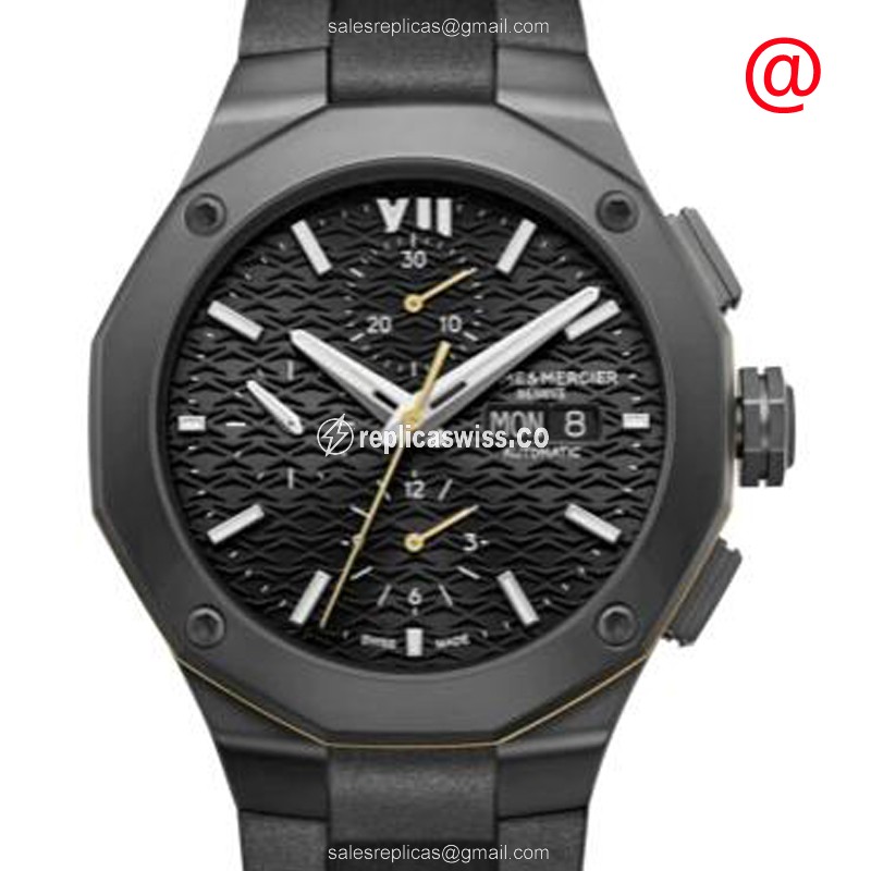 Baume & Mercier M0A10625 RIVIERA Watch | Automatic Movement | Black Dial & Rubber Strap