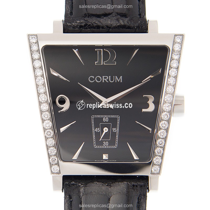 Black Alligator Strap Quartz Movement Replica Corum Trapeze BN69, Stainless Steel Case with Diamond