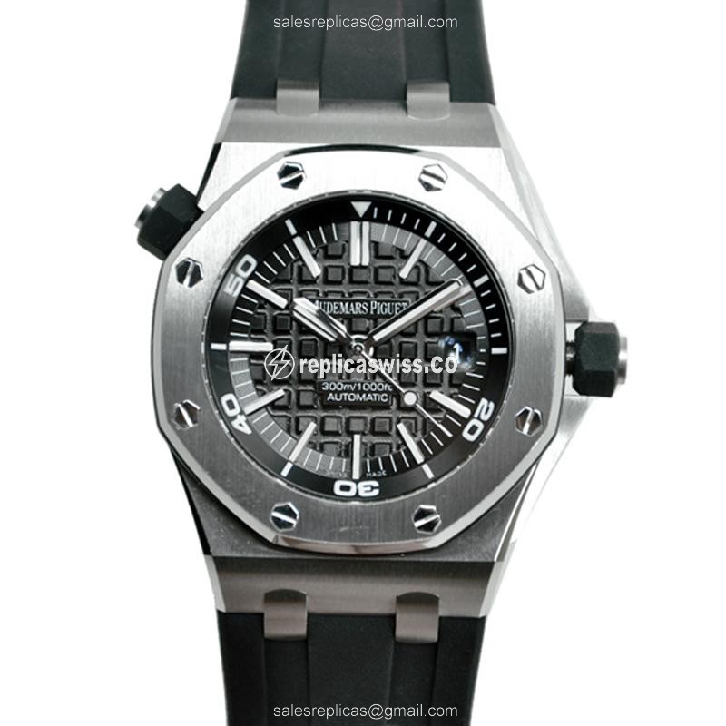 Black Dial Stainless Steel Audemars Piguet ROYAL OAK OFFSHORE Automatic Replica with Rubber Strap