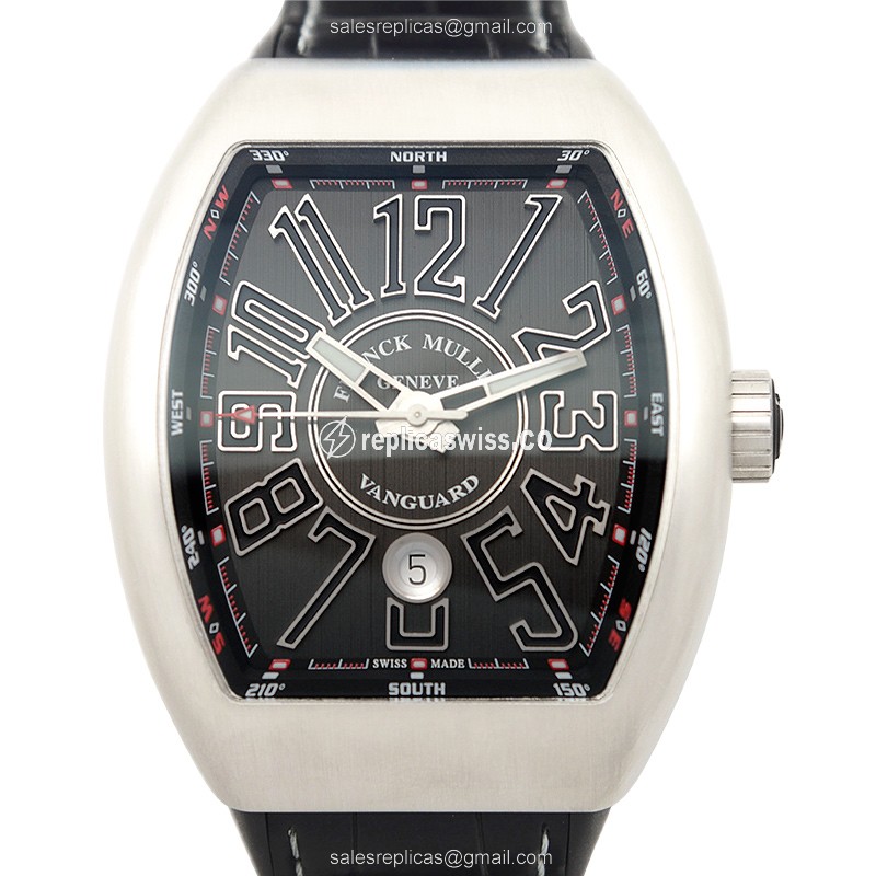 Black Leather Strap Franck Muller V 45 SC DT Automatic Watch with Sapphire Crystal