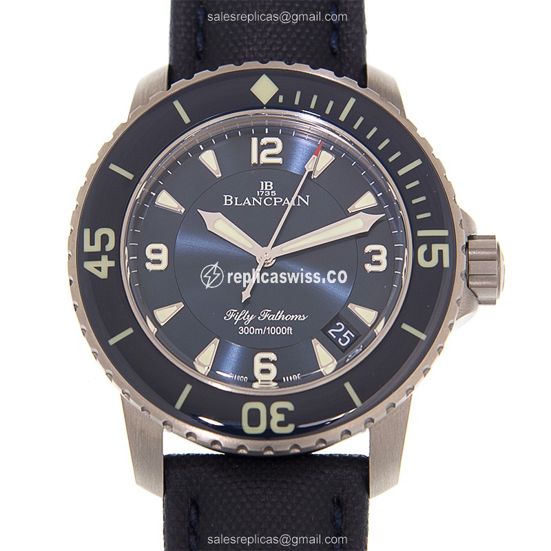 Blancpain 5015-12B40-52A Replica, Blue Dial Automatic, Titanium Case & Leather Strap Watch