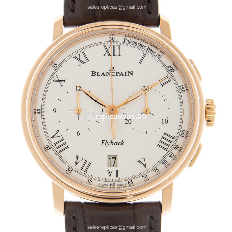 Blancpain Classic 6680F-3631-55B Watch: White Dial, 18kt Rose Gold Case, Alligator Strap