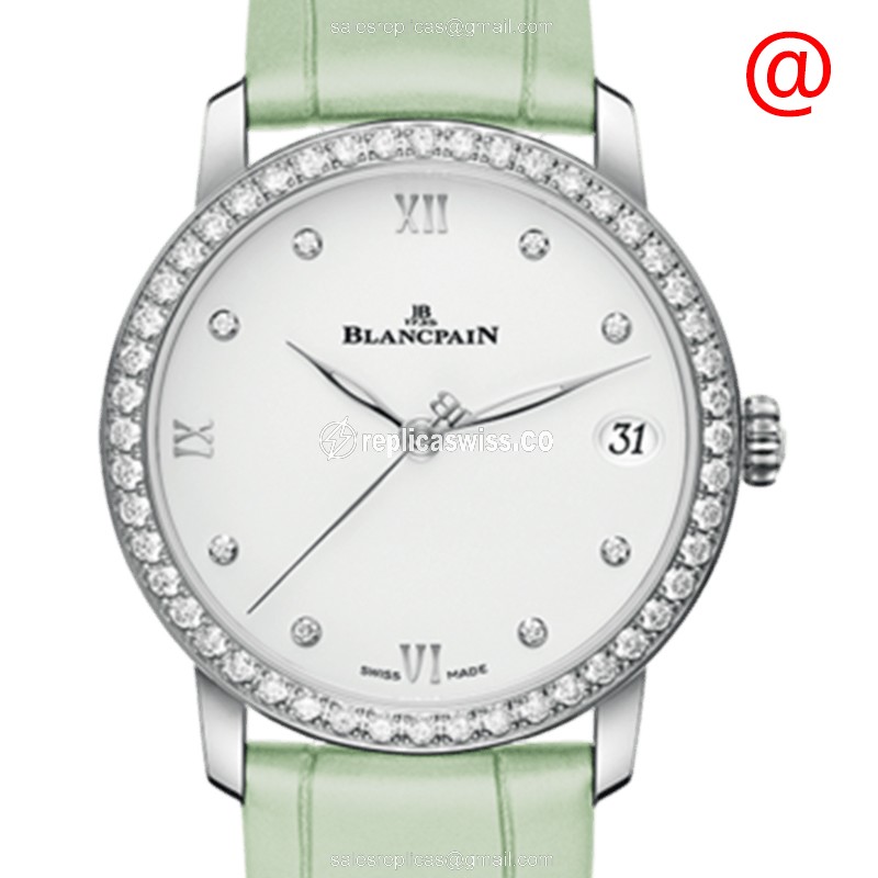 Blancpain Villeret 6127-4628-95A Replica, Automatic, White Dial, Green Alligator Strap Watch