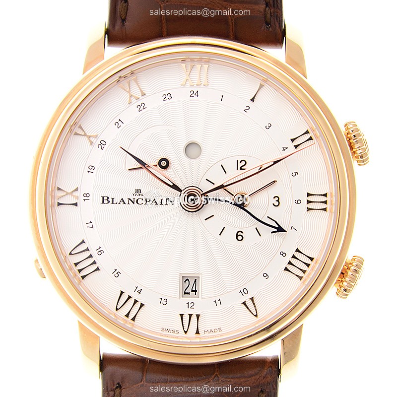 Blancpain Villeret 6640-3642-55B Automatic, White Dial, 18kt Gold Case, Alligator Brown Strap Watch