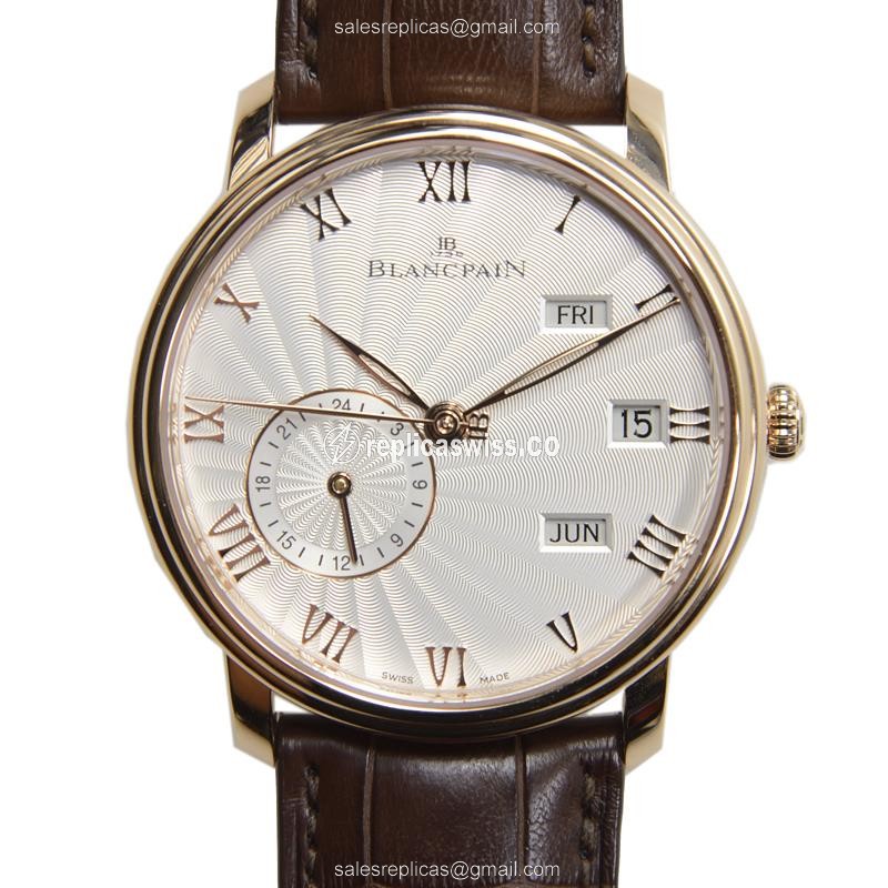 Blancpain Villeret 6670-3642-55B Automatic Replica | 18kt Gold Case, White Dial & Alligator Brown