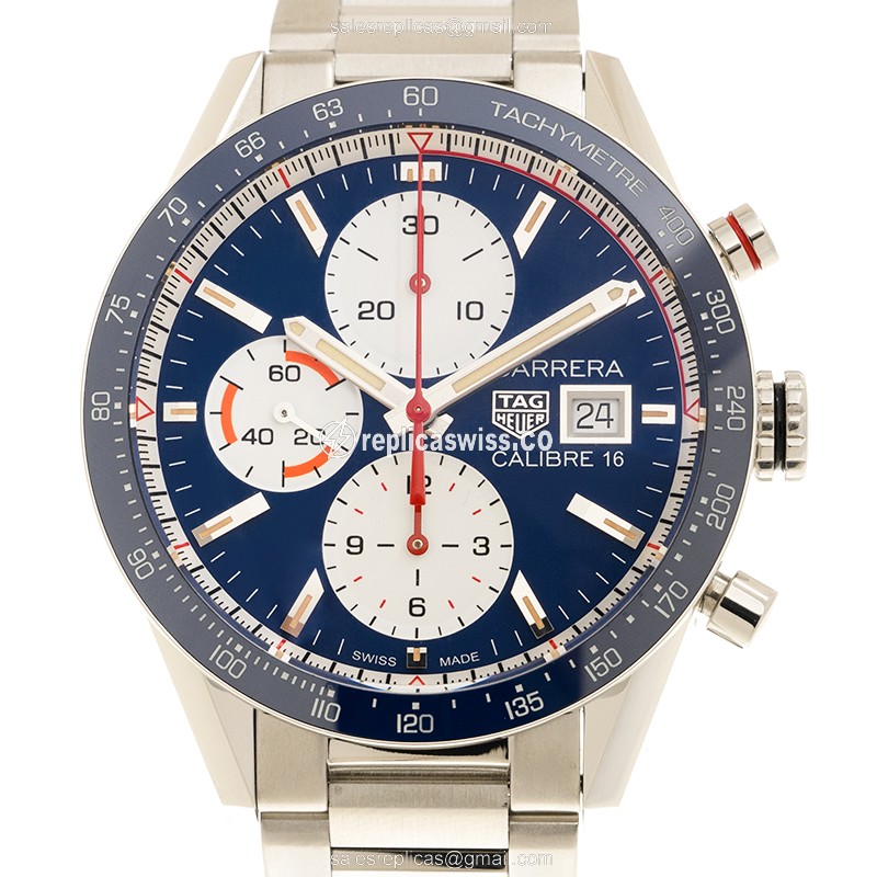 Blue Dial Tag Heuer Carrera Automatic Replica, Steel Case & Silver strap Watch