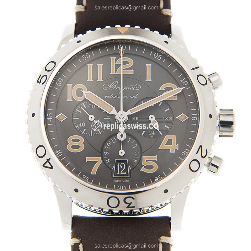 Breguet 3817ST/X2/3ZU Replica Watch | Automatic, Dark Grey Dial | Cowhide Brown Strap