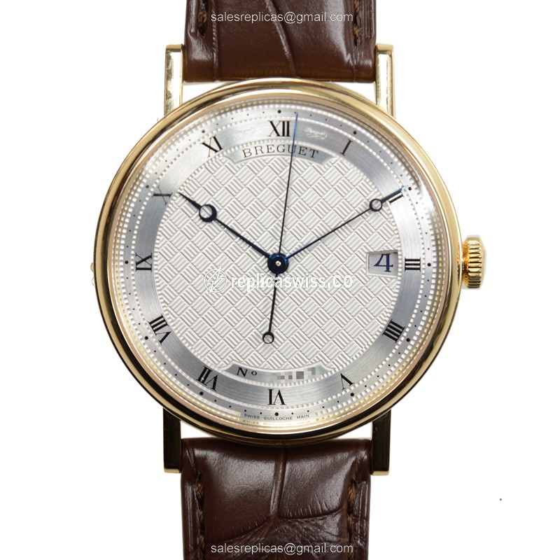 Breguet 5177BA/12/9V6 Classic Replica in 18kt Gold with Silver Dial & Brown Alligator Strap Watch