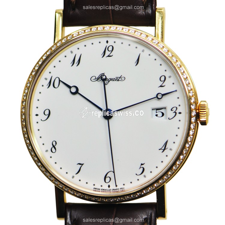 Breguet 5178BA/29/9V6/D000 Classic: White Dial Automatic 18kt Gold with Alligator Strap Watch