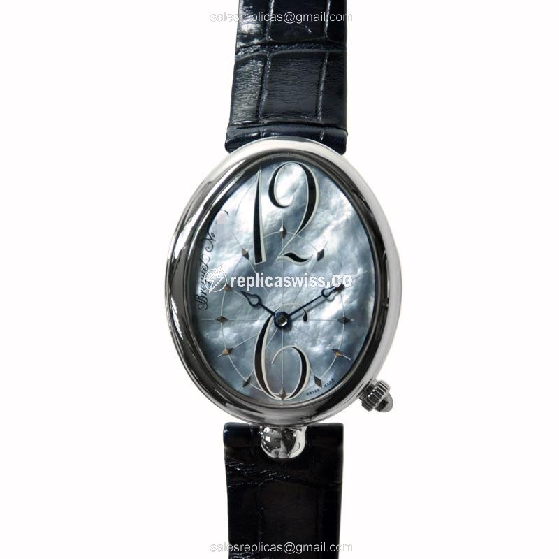 Breguet 8967ST/V8/986 Reine De Naples Replica | Automatic Movement, White Dial, Blue Alligator