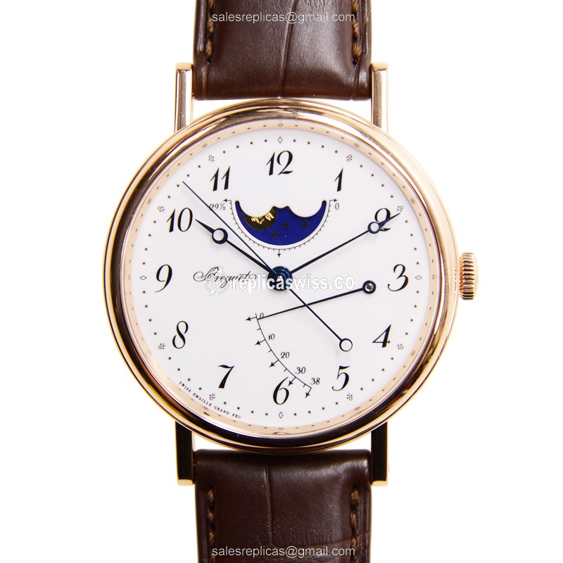 Breguet Classic 7787BR/29/9V6 Automatic Gold Case, Silver Dial & Brown Alligator Strap Watch
