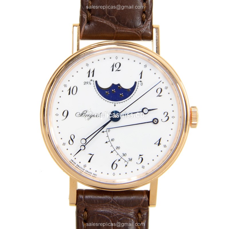 Breguet Classic 8787BR/29/986: White Dial Automatic Watch in 18kt Rose Gold with Alligator Strap