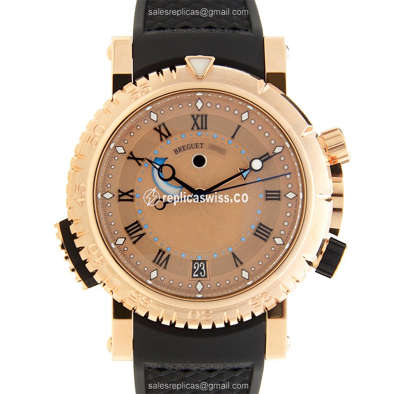 Breguet Marine 5847BR/32/5ZV: Gold Automatic Dial, Rubber Strap, Sapphire Crystal Watch