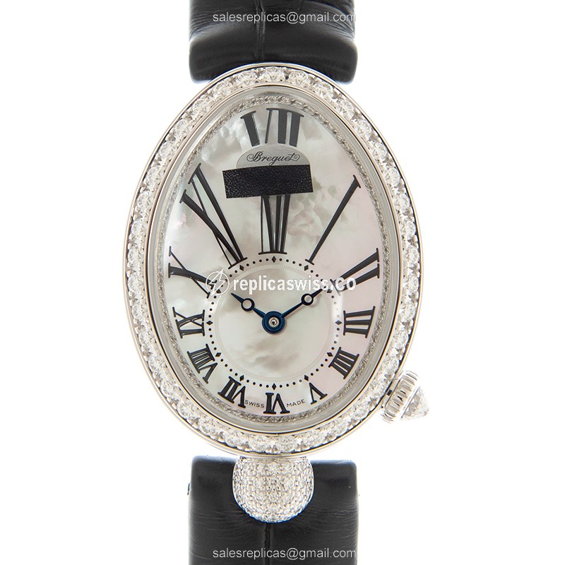 Breguet Reine De Naples Automatic Replica in 18kt Gold with White Dial Black Alligator Strap