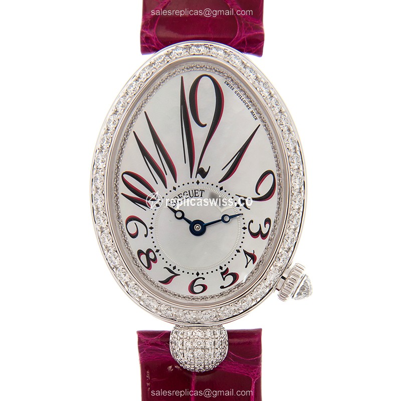 Breguet Reine De Naples Replica | Automatic Movement | 18kt White Gold Case, Red Alligator Strap