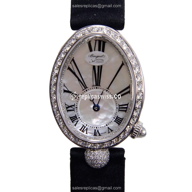 Breguet Reine De Naples Replica in 18kt White Gold, Automatic Movement, Satin Black Strap Watch