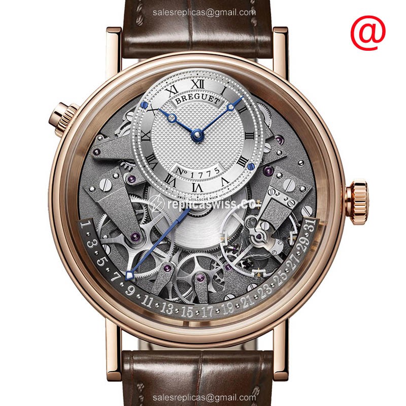 Breguet Tradition Replica in 18kt Gold, Automatic Movement, Silver Dial, Brown Alligator Strap Watch