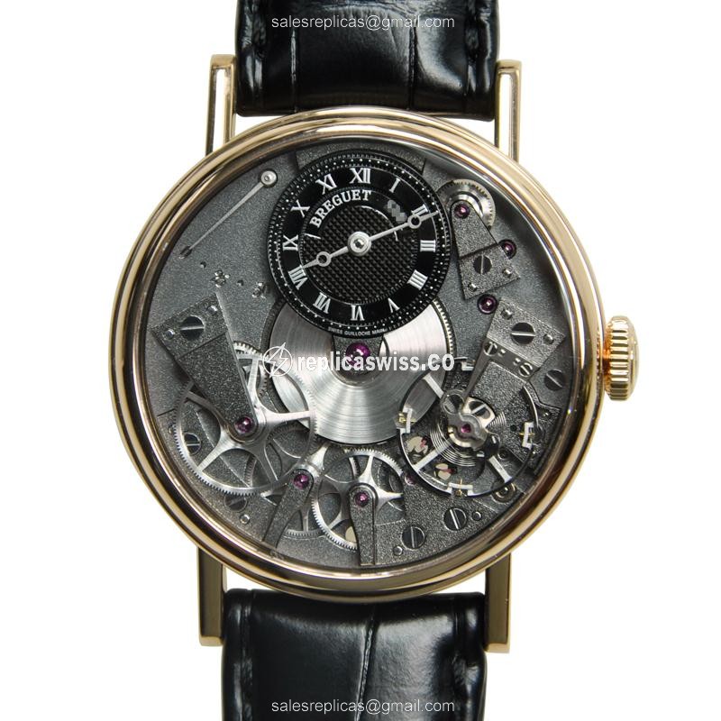 Breguet Tradition Replica in 18kt Gold, Manual Wind, Dark Grey Dial & Black Alligator Strap Watch