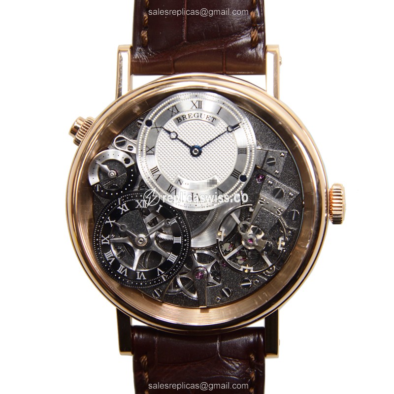 Breguet Tradition Replica in 18kt Gold, Manual Wind, Dark Grey Dial & Brown Alligator Strap Watch
