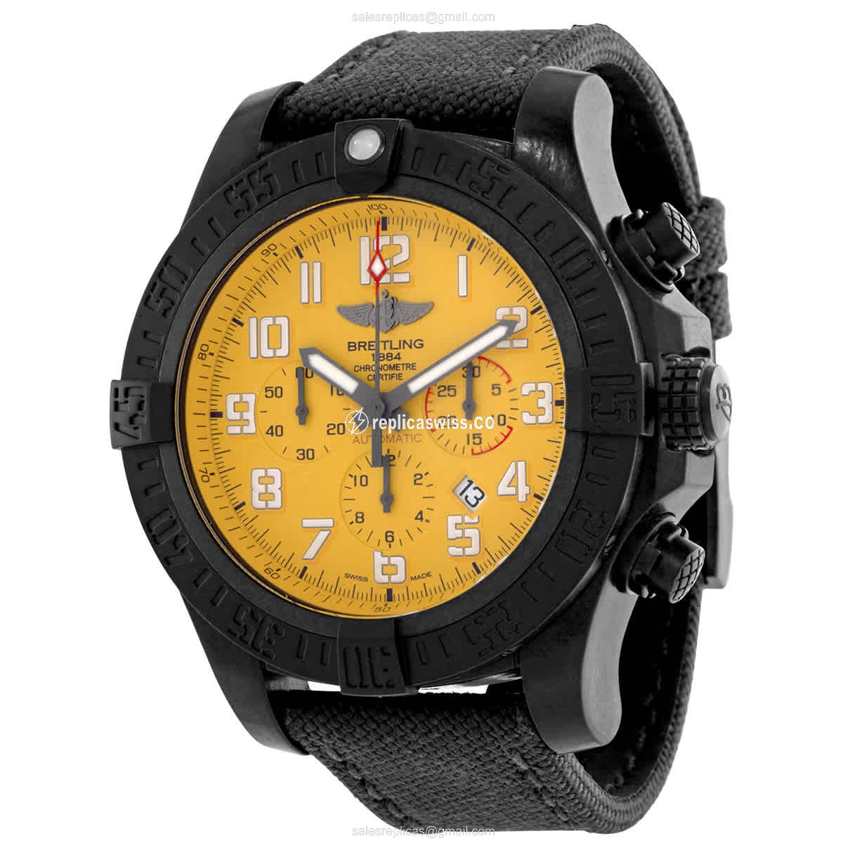 Breitling Avenger Hurricane Replica | Automatic Movement | Yellow Dial & Canvas Strap Watch