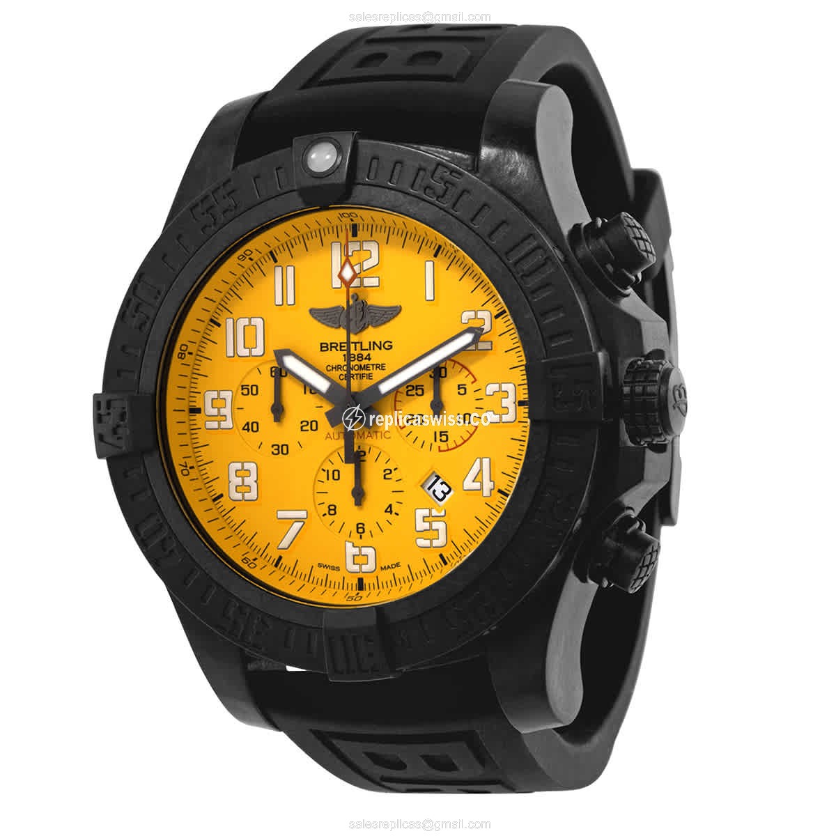 Breitling Avenger Hurricane Replica | Automatic Movement | Yellow Dial, Carbon Fiber Case Watch