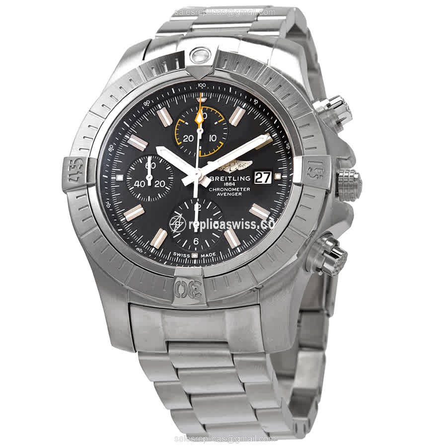 Breitling Avenger II Automatic | Black Dial | Stainless Steel Case & Silver Strap Watch