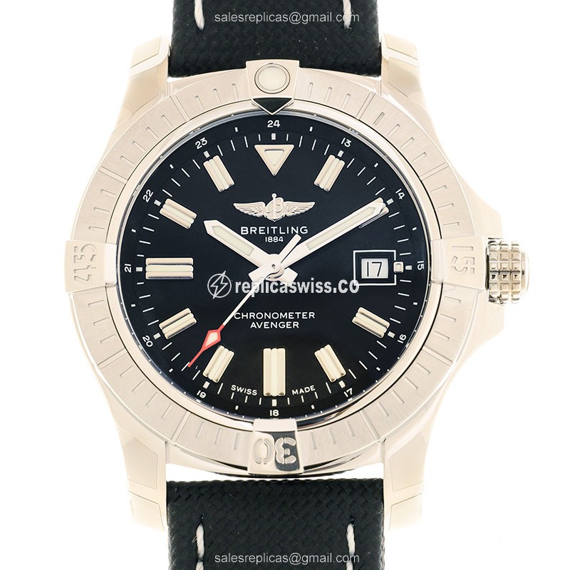 Breitling Avenger II Automatic Black Dial Steel Case Canvas Strap Sapphire Crystal Watch