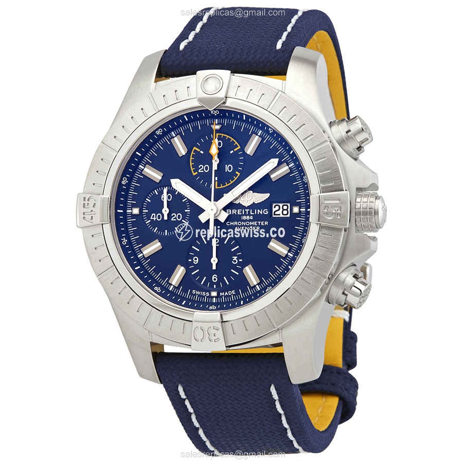 Breitling Avenger II Automatic Replica | Blue Dial & Steel Case | Canvas Strap Watch