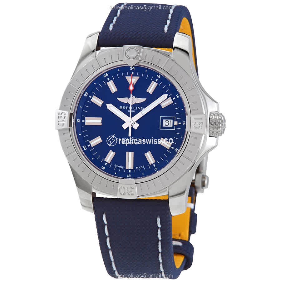 Breitling Avenger II Automatic Replica in Stainless Steel, Blue Dial & Leather Strap Watch