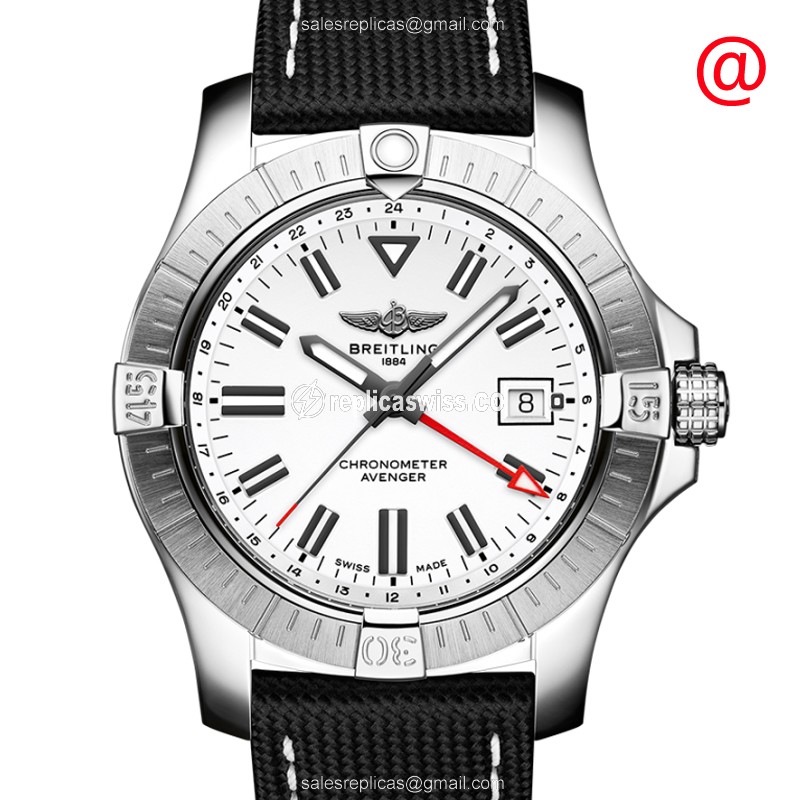 Breitling Avenger II Automatic Replica in Stainless Steel, White Dial, Leather Strap Watch