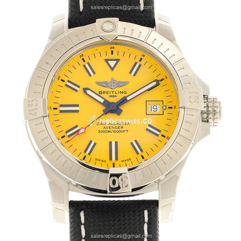 Breitling Avenger II Automatic Replica in Yellow Dial & Steel Case, Canvas Strap Watch