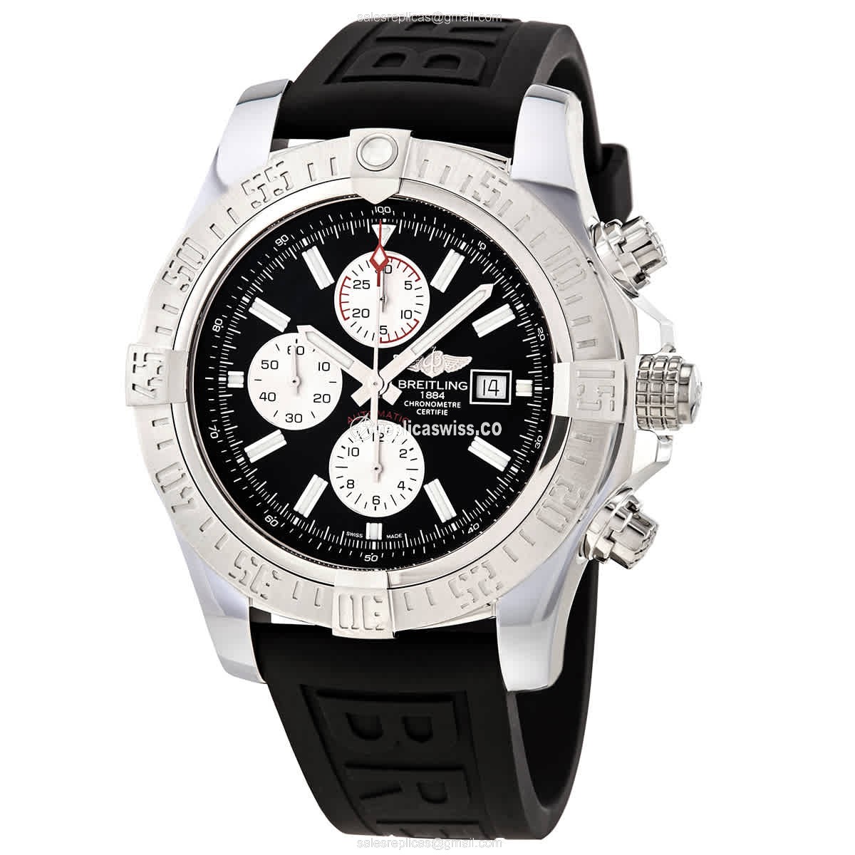 Breitling Avenger II Automatic Steel Case Black Dial Rubber Strap Sapphire Crystal Watch