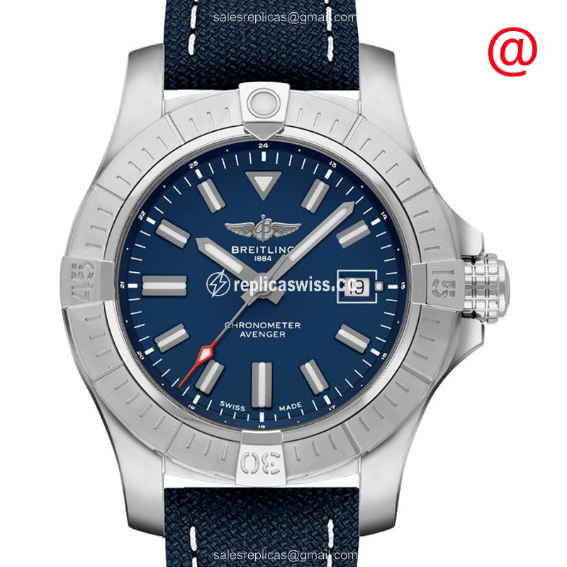 Breitling Avenger II Automatic Steel Case Blue Dial Leather Strap Sapphire Crystal Watch