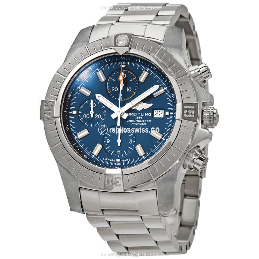 Breitling Avenger II Automatic Steel Case Blue Dial | Silver Clasp & Strap Watch